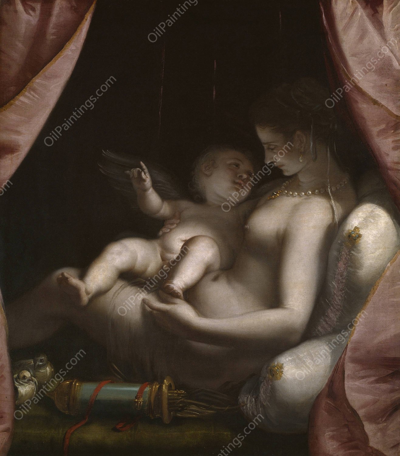 Venus and Cupid  by Luca Cambiaso - Hand-Painted Oil Painting Reproduction