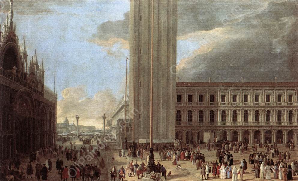 Piazza San Marco with Jugglers by Luca Carlevaris - Hand-Painted Oil Painting Reproduction