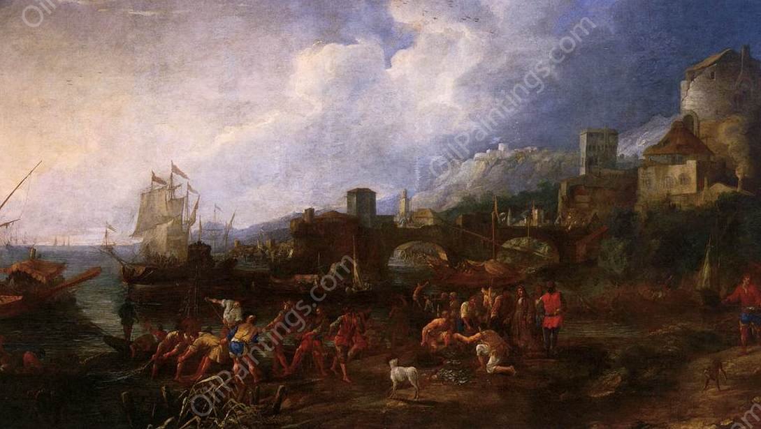 Seaport by Luca Carlevaris - Hand-Painted Oil Painting Reproduction