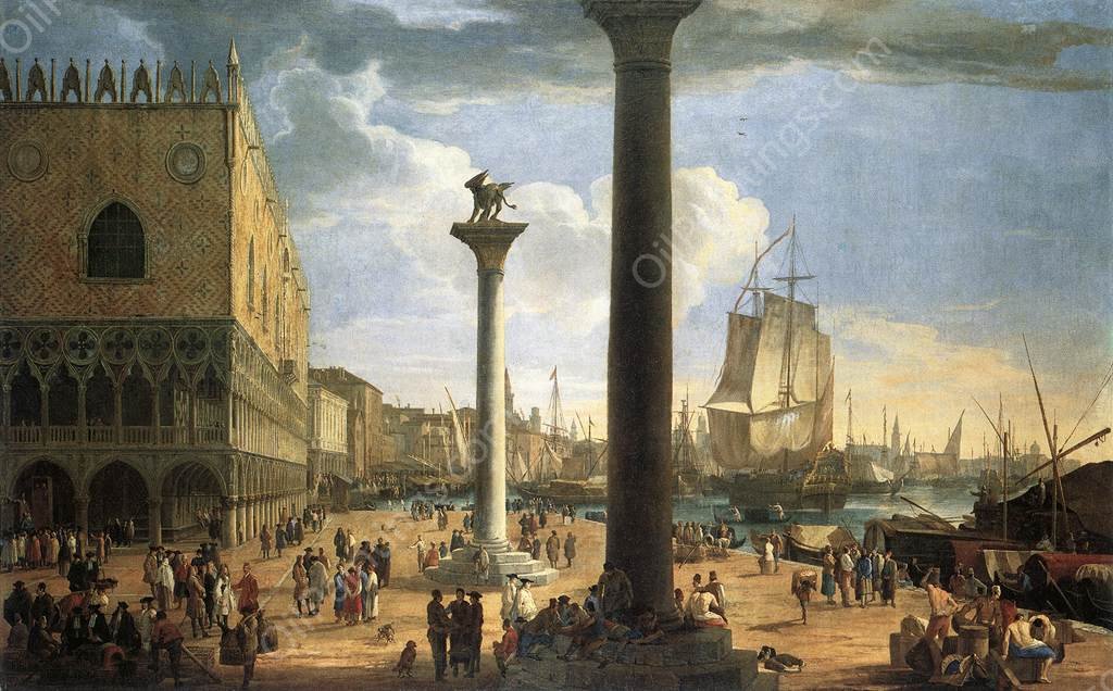 The Molo with the Ducal Palace by Luca Carlevaris - Hand-Painted Oil Painting Reproduction