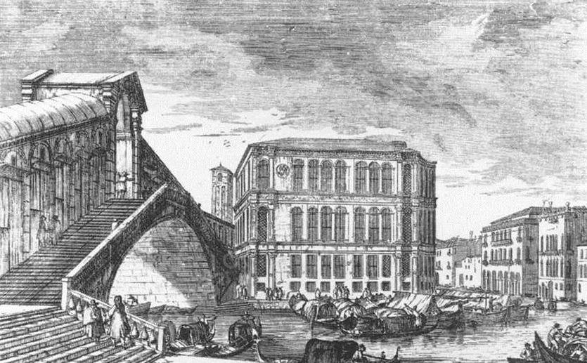 The Rialto Bridge by Luca Carlevaris - Hand-Painted Oil Painting Reproduction