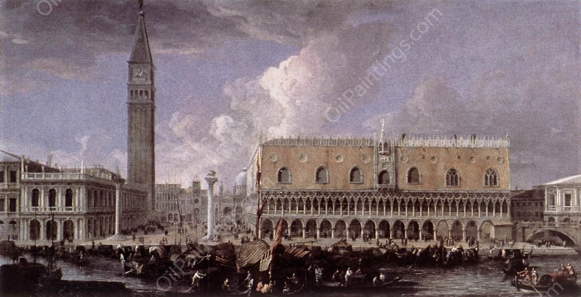 View of the Wharf from the Bacino di San Marco by Luca Carlevaris - Hand-Painted Oil Painting Reproduction
