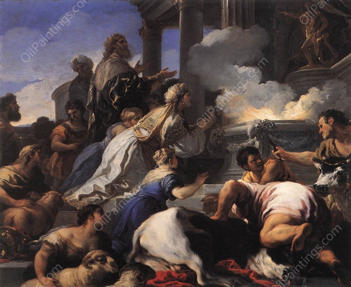 Psyche's Parents Offering Sacrifice to Apollo by Luca Giordano - Hand-Painted Oil Painting Reproduction