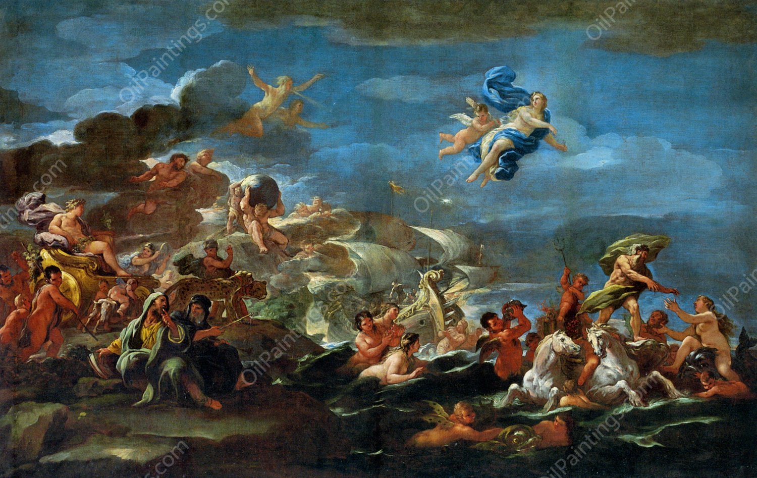 The Triumph of Bacchus Neptune and Amphitrite by Luca Giordano - Hand-Painted Oil Painting Reproduction