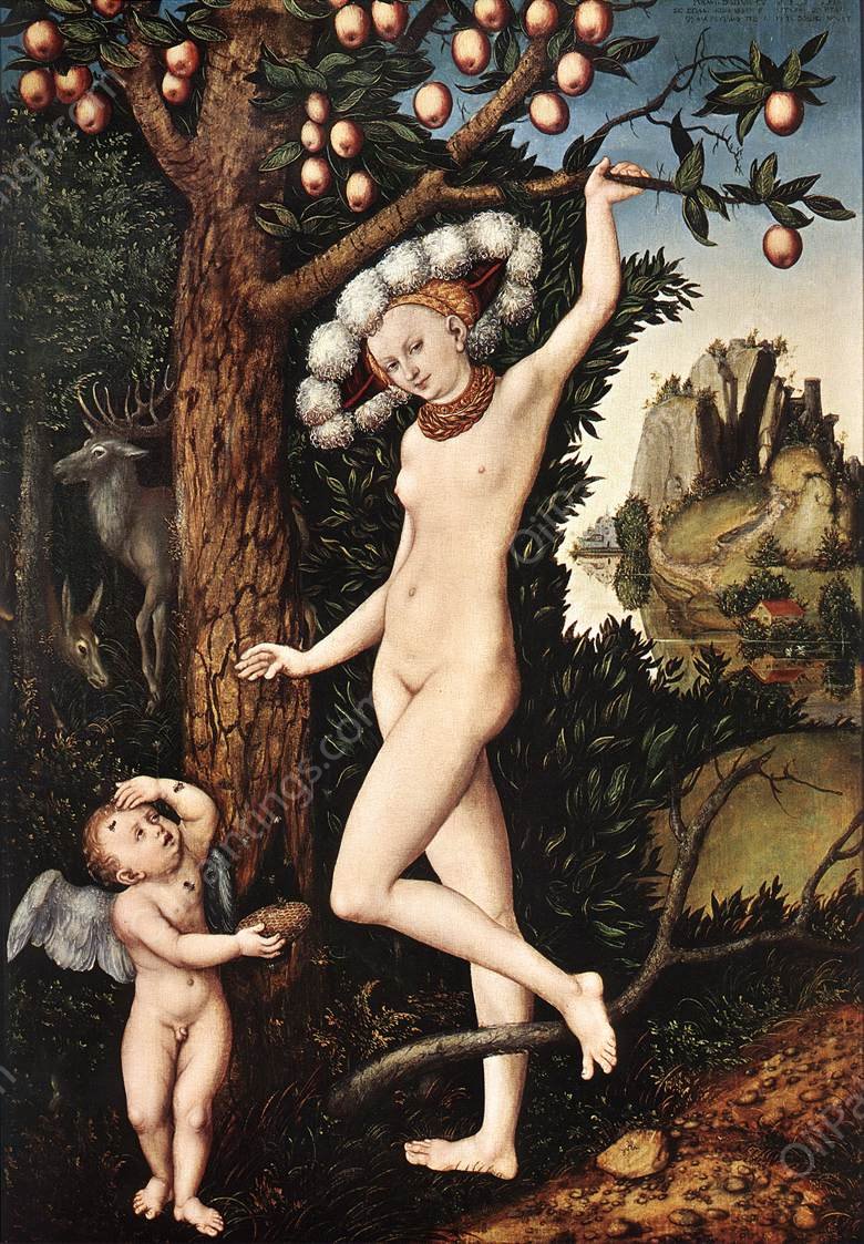Cupid Complaining to Venus by Lucas Cranach The Elder - Hand-Painted Oil Painting Reproduction