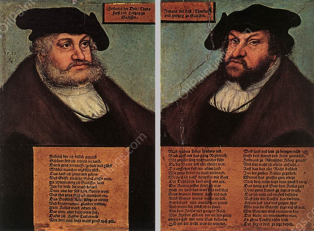 Portraits of Johann I and Frederick III the Wise, Electors of Saxony by Lucas Cranach The Elder - Hand-Painted Oil Painting Reproduction