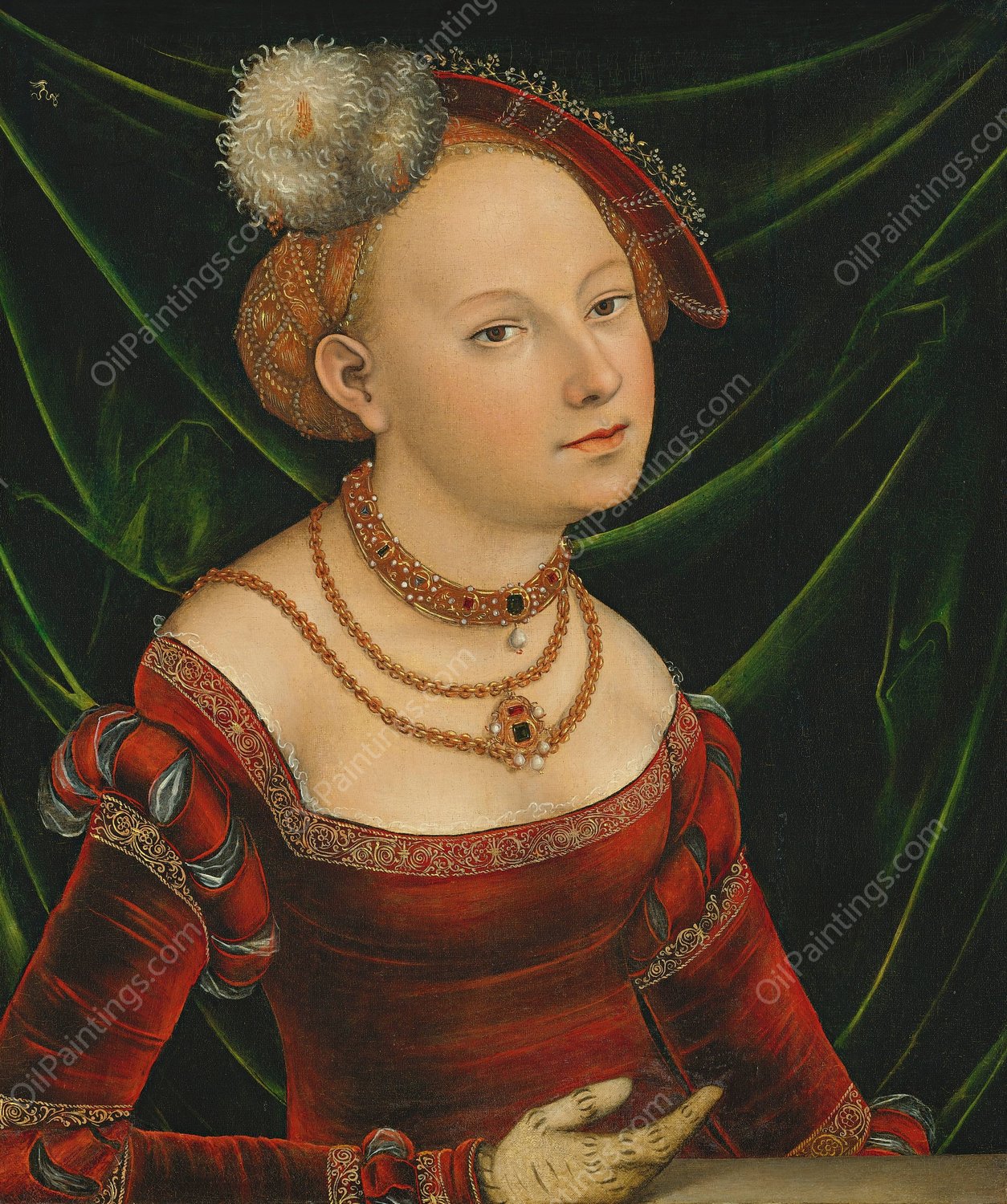 Portrait Of A Woman by Lucas Cranach The Younger - Hand-Painted Oil Painting Reproduction
