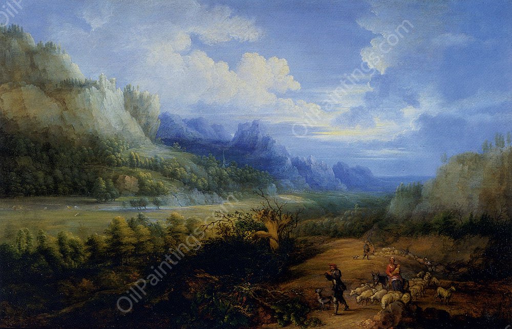Landscape With Herdsmen And Their Sheep by Lucas Van Uden - Hand-Painted Oil Painting Reproduction