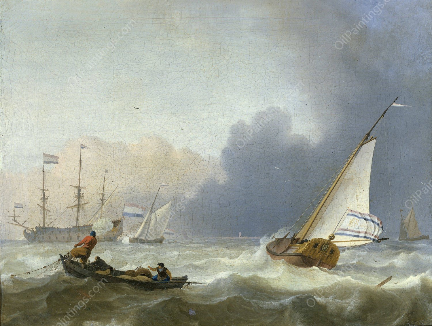 Rough Sea with a Dutch Yacht  by Ludolf Bakhuysen - Hand-Painted Oil Painting Reproduction