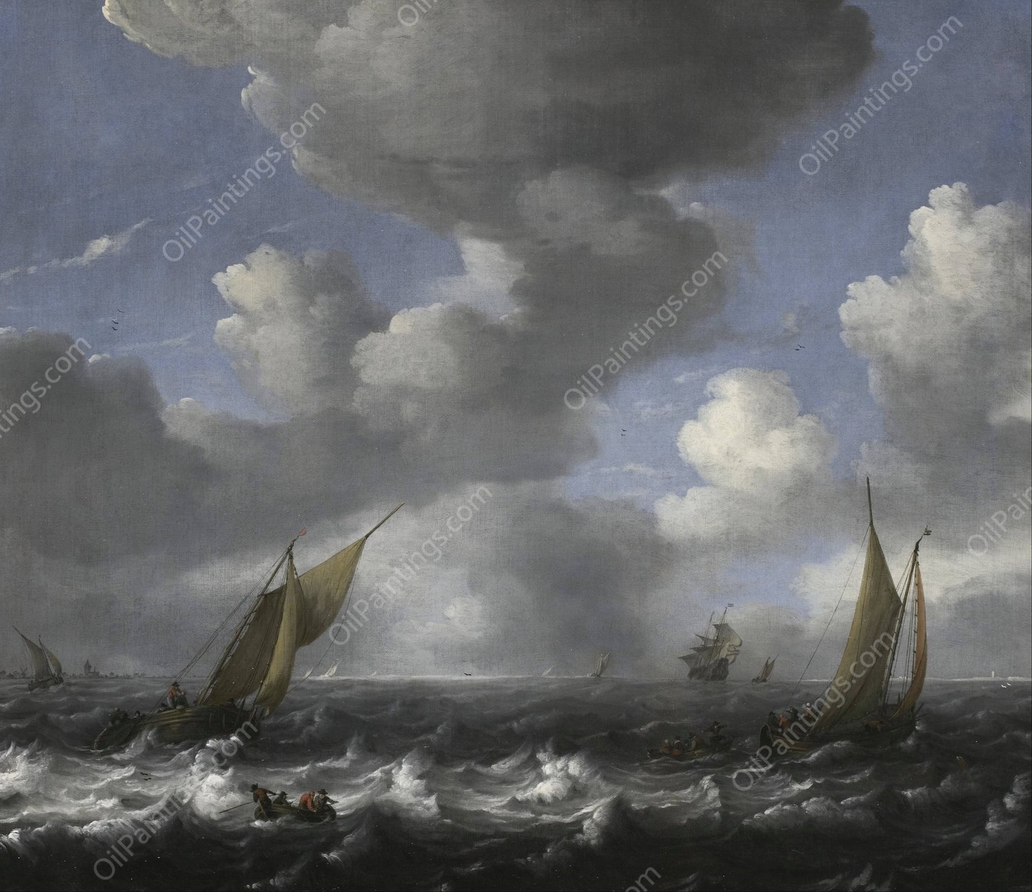 Seascape and Fishing Boats  by Ludolf Bakhuysen - Hand-Painted Oil Painting Reproduction