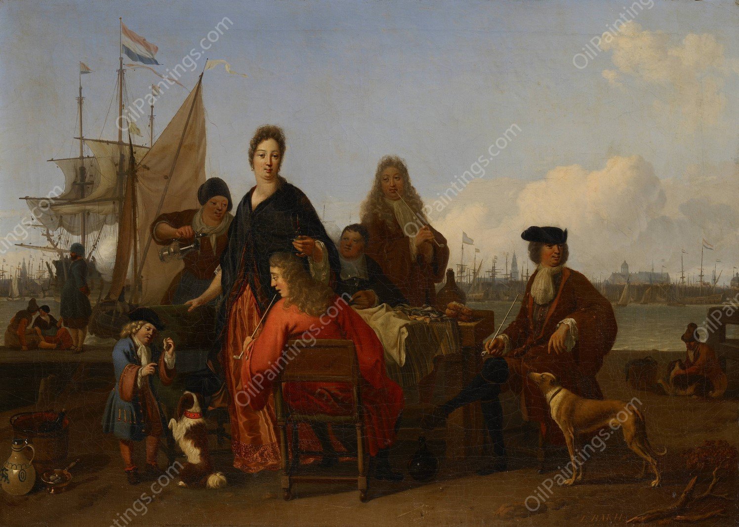 The Bakhuysen and de Hooghe Families dining at the Mosselsteiger  by Ludolf Bakhuysen - Hand-Painted Oil Painting Reproduction