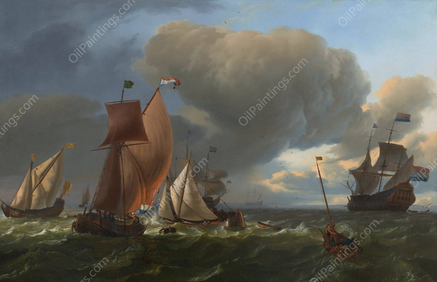 The Man-o'-War 'Bruinvisch' and Other Ships in Rough Sea  by Ludolf Bakhuysen - Hand-Painted Oil Painting Reproduction
