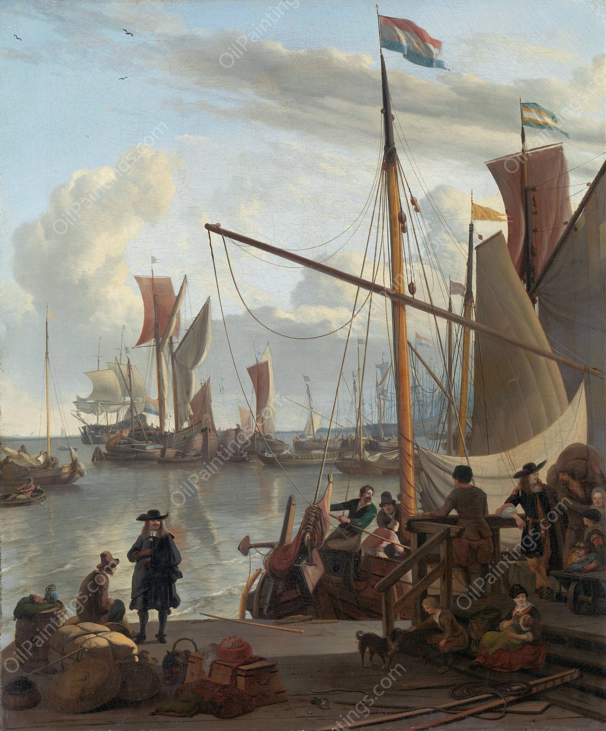 The Y at Amsterdam, seen from the Mosselsteiger  by Ludolf Bakhuysen - Hand-Painted Oil Painting Reproduction