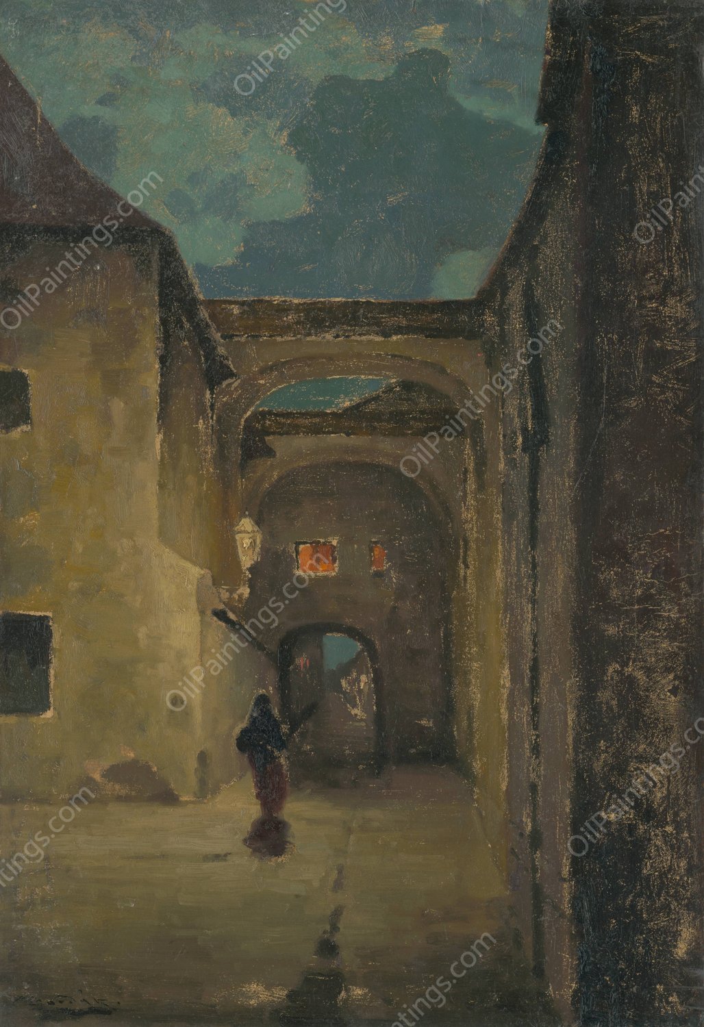 Alley in the Evening  by Ludovit Cordak - Hand-Painted Oil Painting Reproduction