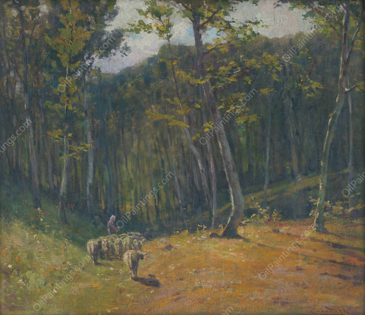 Forest with sheep  by Ludovit Cordak - Hand-Painted Oil Painting Reproduction