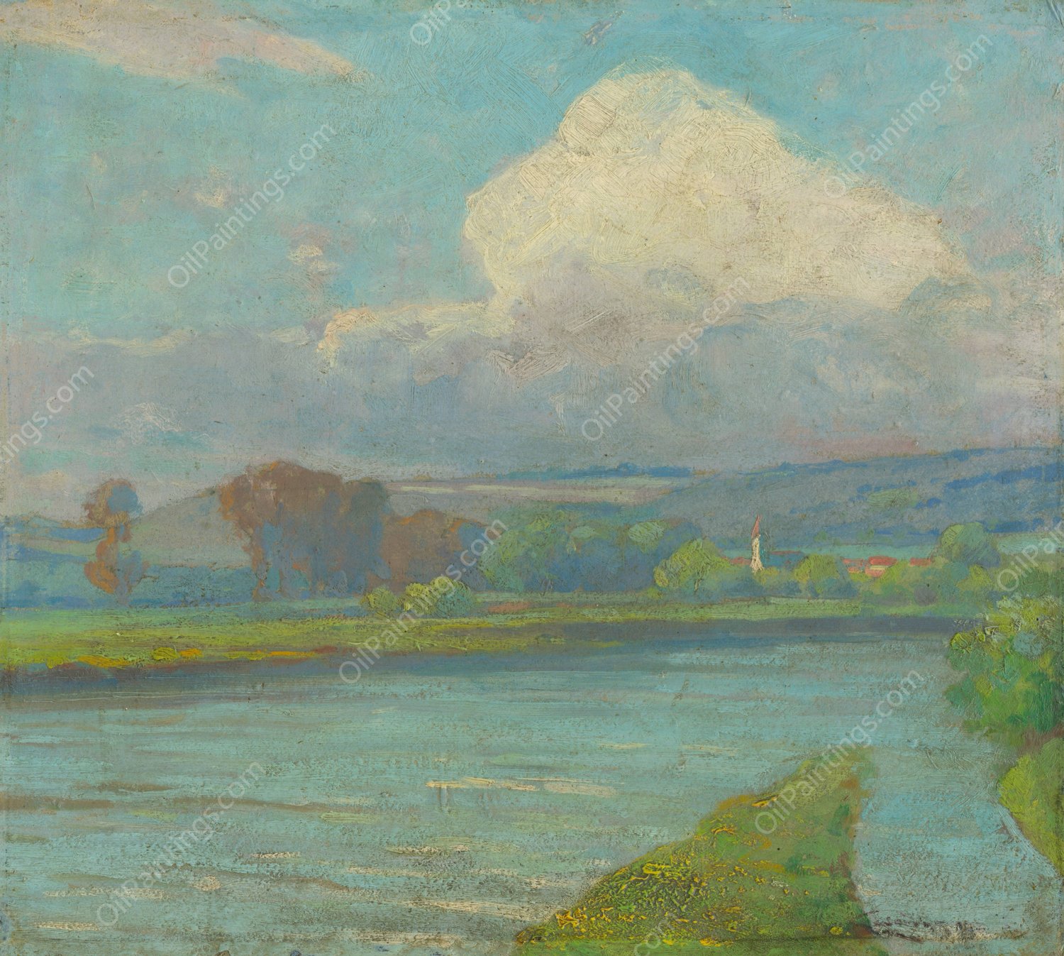 Landscape with river  by Ludovit Cordak - Hand-Painted Oil Painting Reproduction