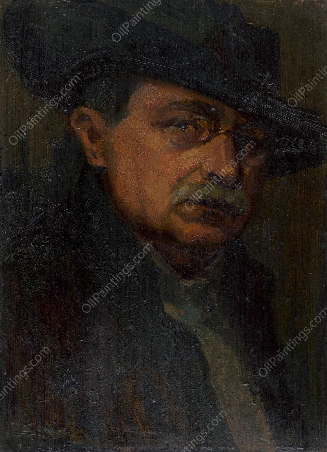 Man with glasses  by Ludovit Cordak - Hand-Painted Oil Painting Reproduction