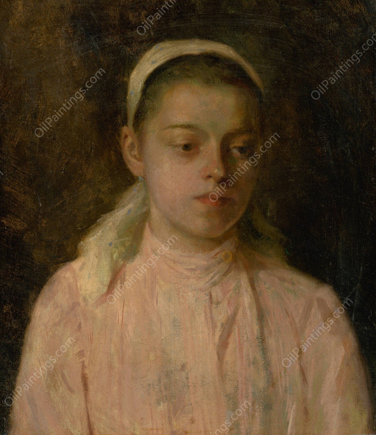 Study of a Head of Peasant Girl  by Ludovit Cordak - Hand-Painted Oil Painting Reproduction