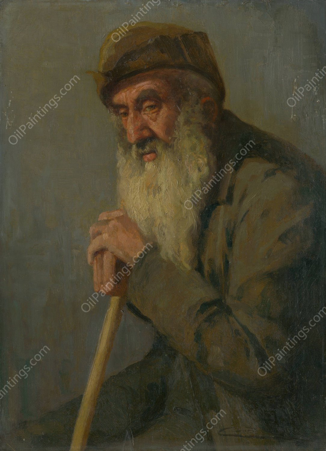 Study of a Seated Old Man  by Ludovit Cordak - Hand-Painted Oil Painting Reproduction