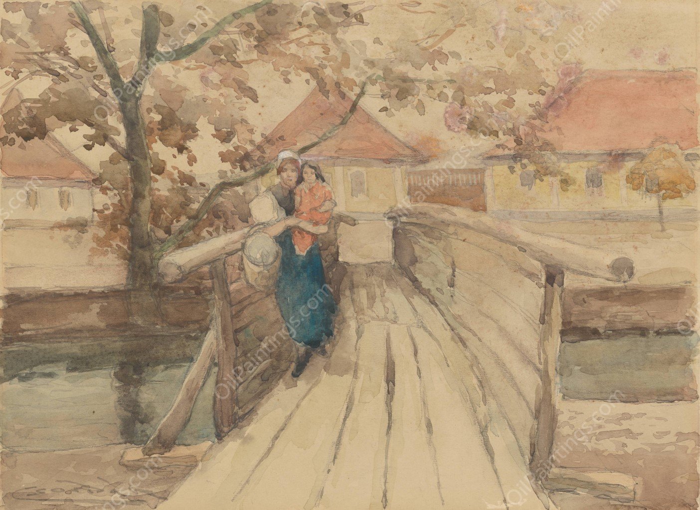 Wooden bridge  by Ludovit Cordak - Hand-Painted Oil Painting Reproduction