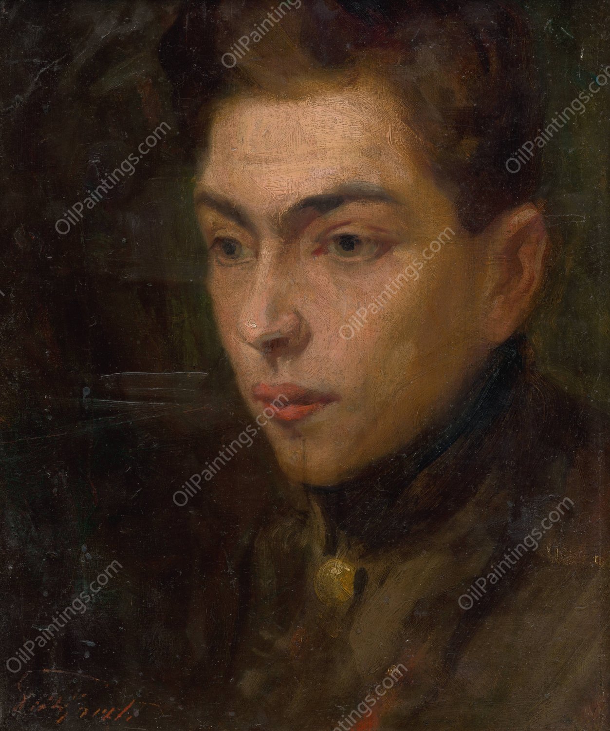 Head Study of a Young Man  by Ludovit Pitthordt - Hand-Painted Oil Painting Reproduction