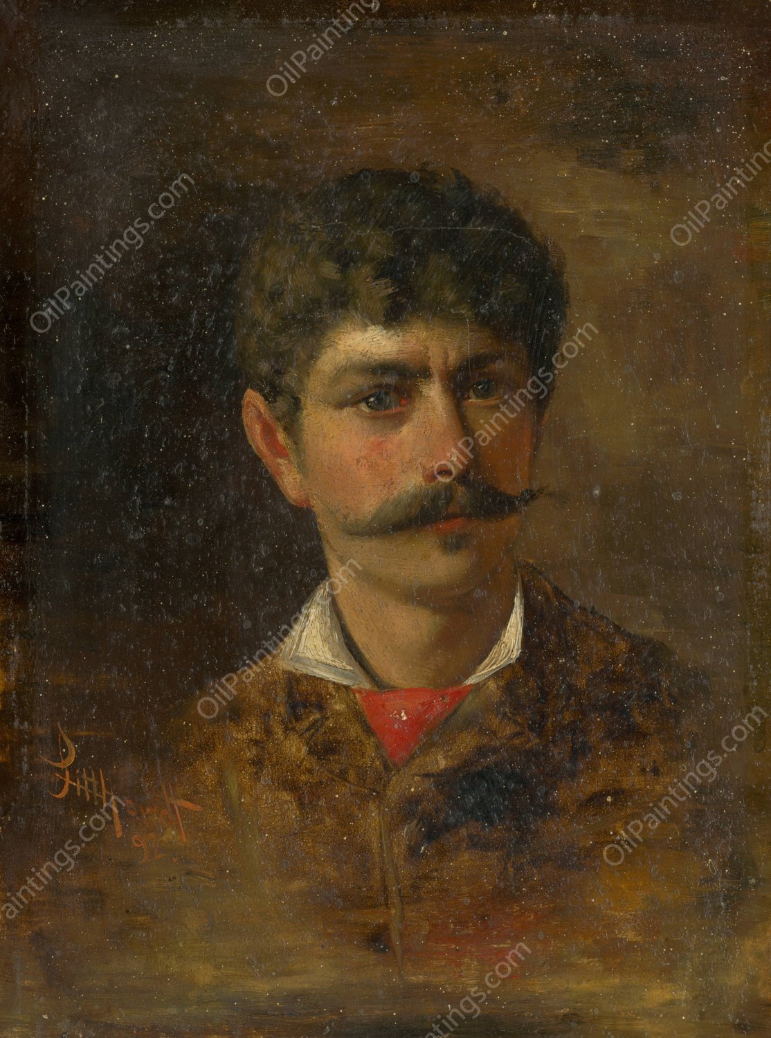 Man with Moustache  by Ludovit Pitthordt - Hand-Painted Oil Painting Reproduction