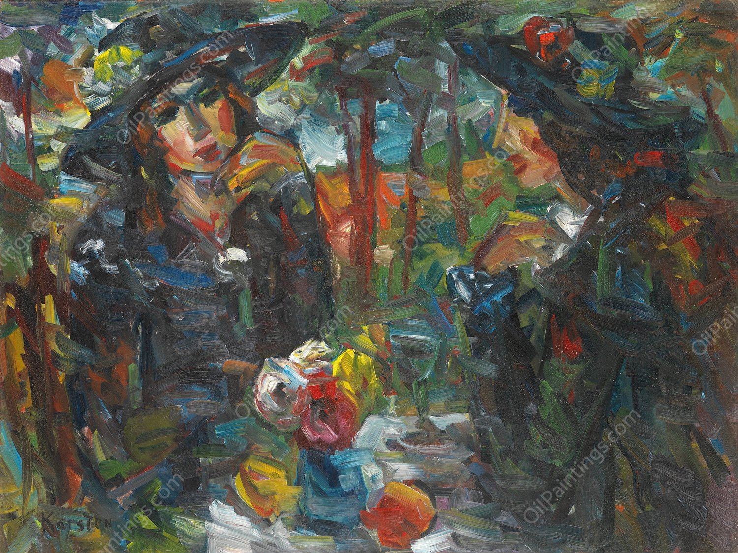 Zwei Frauen am Tisch  by Ludvig Peter Karsten - Hand-Painted Oil Painting Reproduction