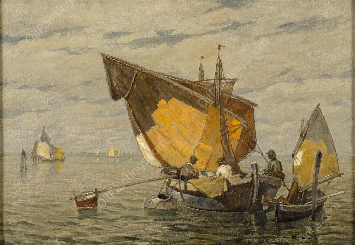 Fishing in the Lagoon by Ludwig Dill - Hand-Painted Oil Painting Reproduction