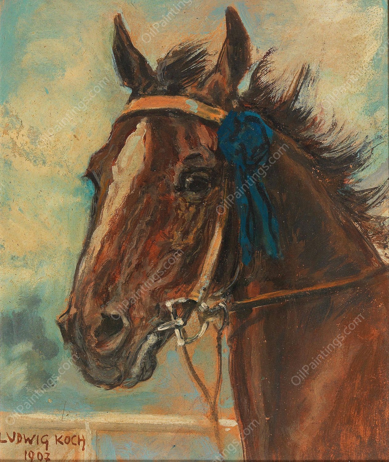 A Winning Horse by Ludwig Koch - Hand-Painted Oil Painting Reproduction