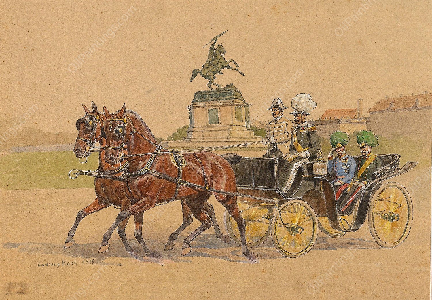 Franz Joseph auf dem Heldenplatz by Ludwig Koch - Hand-Painted Oil Painting Reproduction