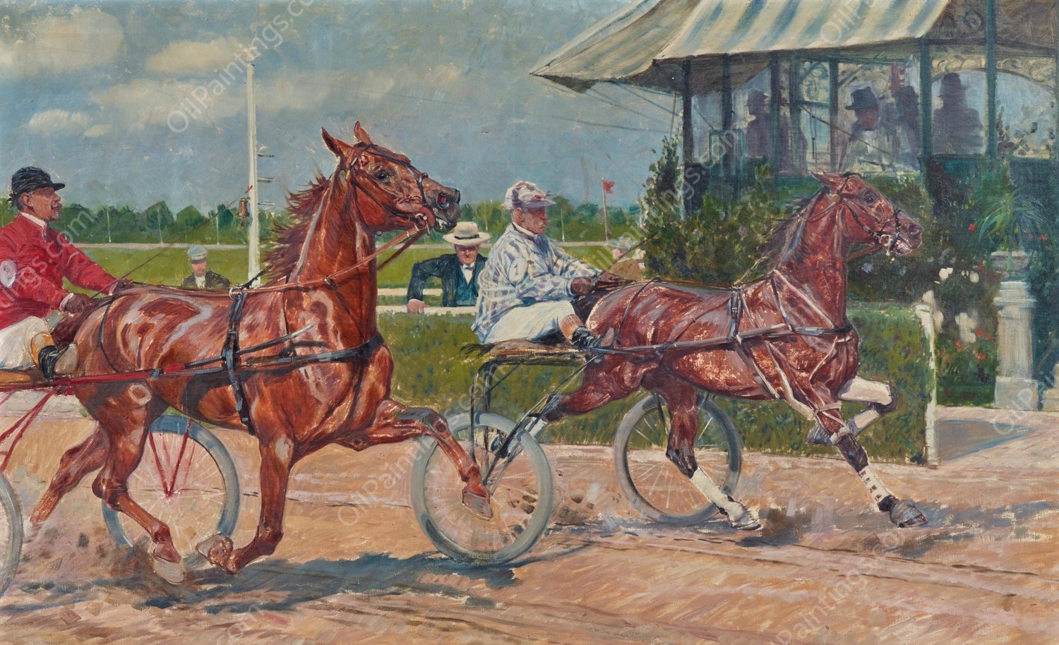 The Horse Race  by Ludwig Koch - Hand-Painted Oil Painting Reproduction