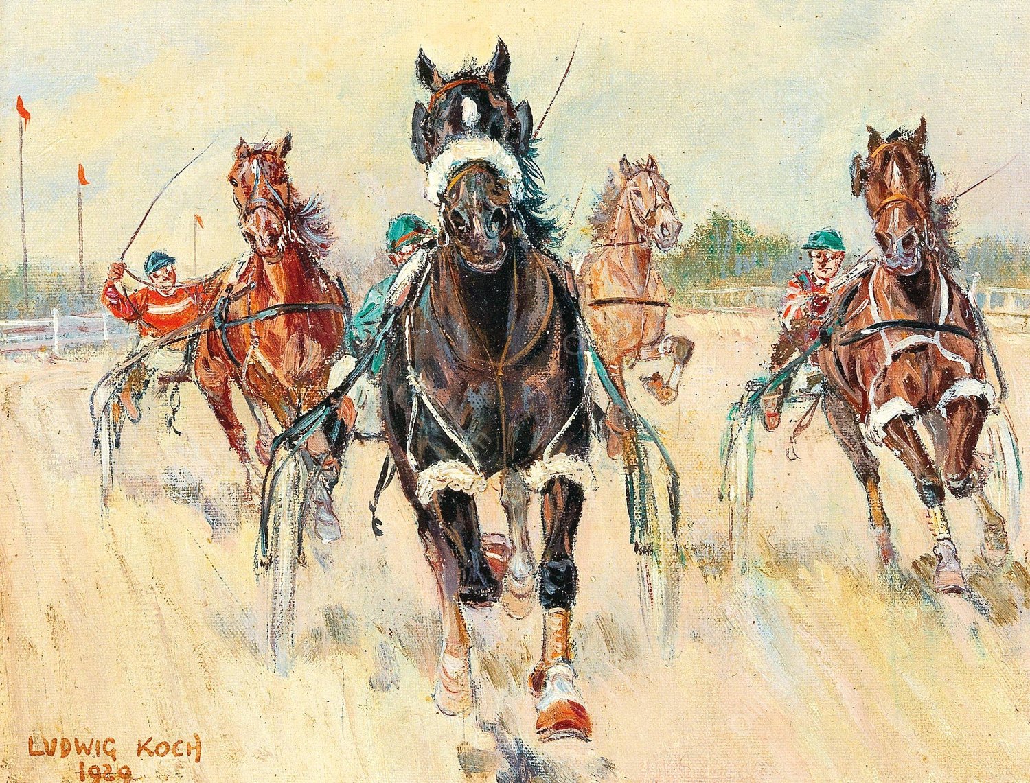 Trotting Races in the Krieau by Ludwig Koch - Hand-Painted Oil Painting Reproduction