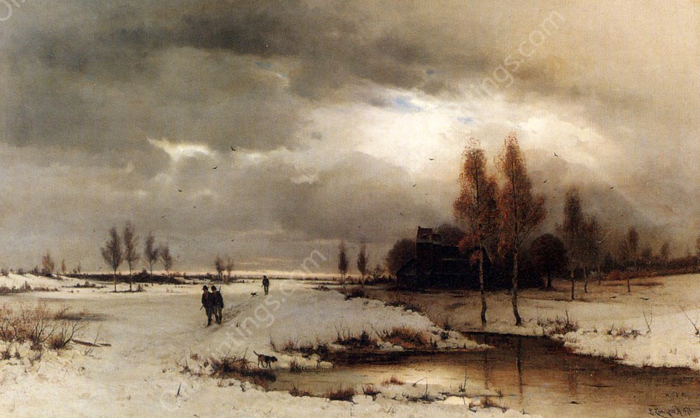 Under a Winter Sky by Ludwig Lanckow - Hand-Painted Oil Painting Reproduction