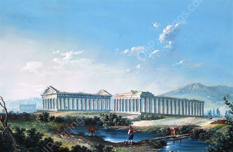 The Temples at Paestum by Luigi Lanza - Hand-Painted Oil Painting Reproduction