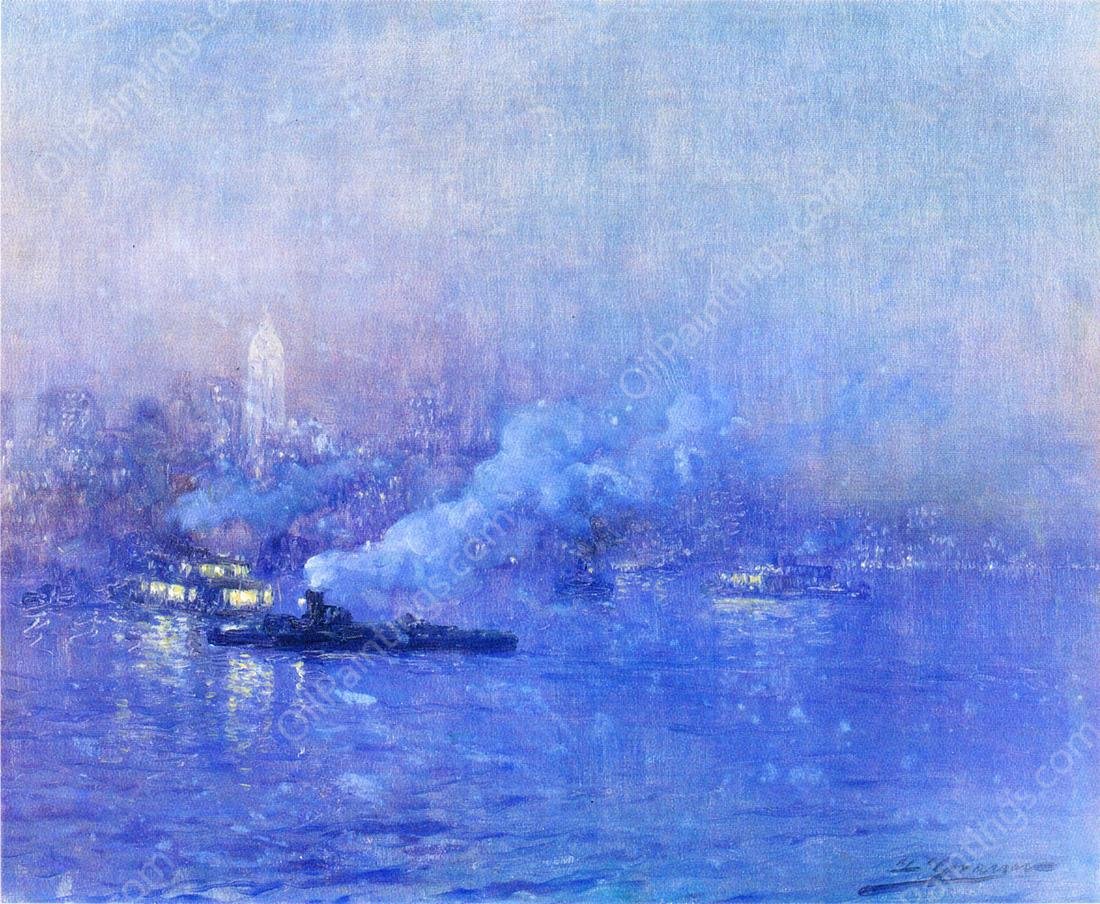 Paisaje de Noche also known as New York Harbor, Night by Luis Graner - Hand-Painted Oil Painting Reproduction