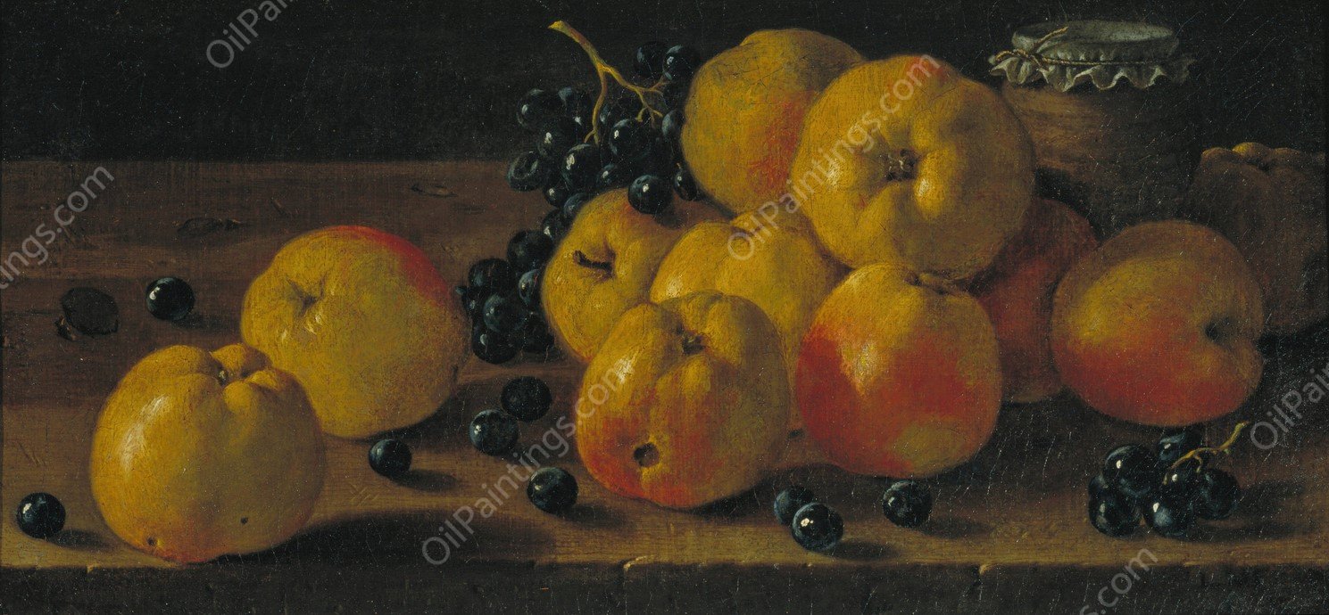 Still Life with Apples, Grapes and a Pot of Jam  by Luis Melendez - Hand-Painted Oil Painting Reproduction