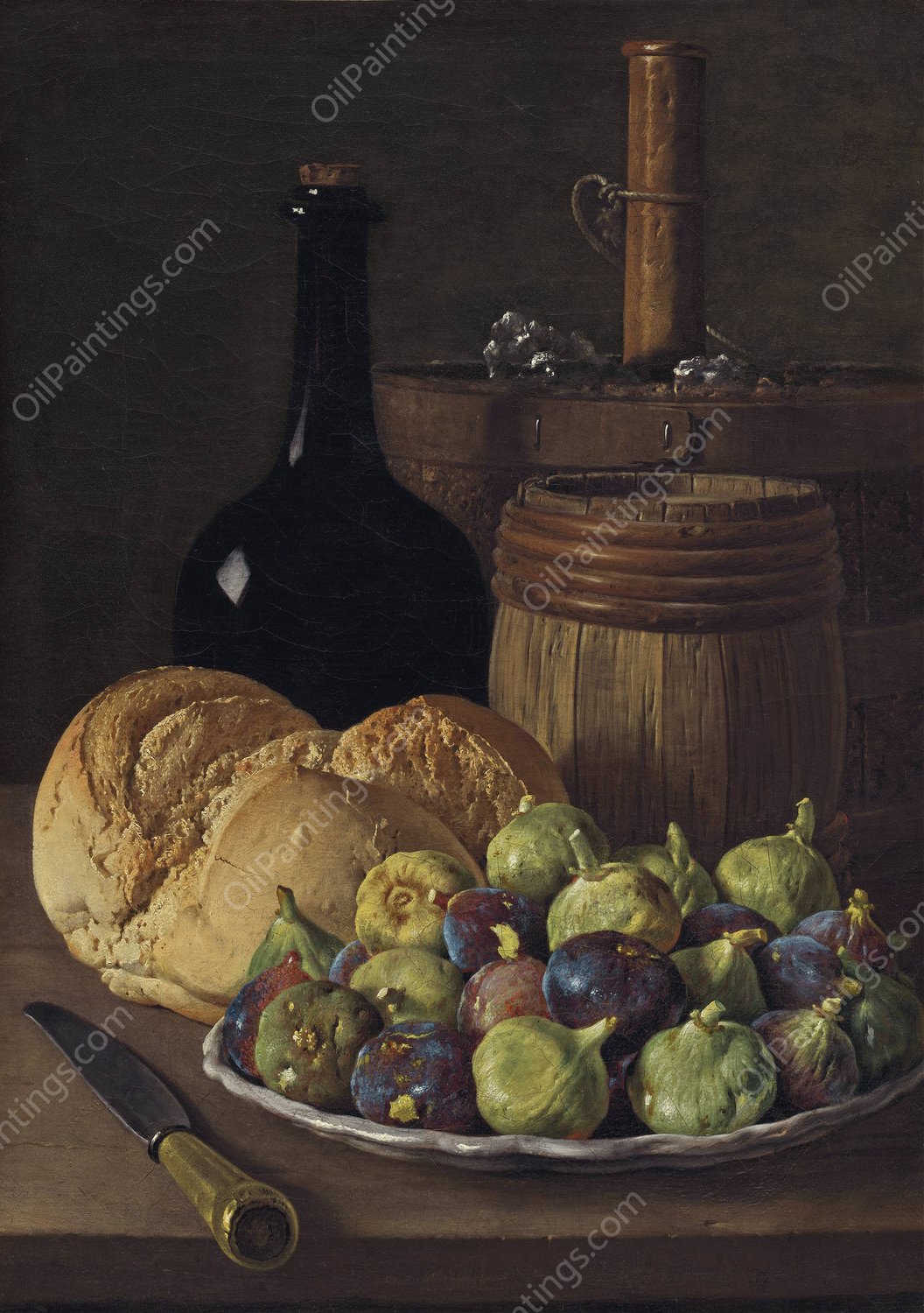 Still Life with Figs and Bread  by Luis Melendez - Hand-Painted Oil Painting Reproduction