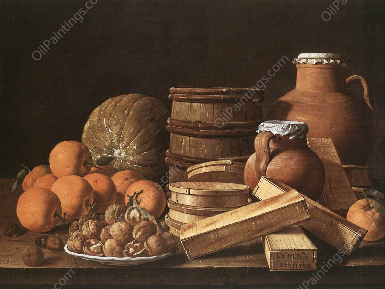 Still-Life with Oranges and Walnuts by Luis Melendez - Hand-Painted Oil Painting Reproduction