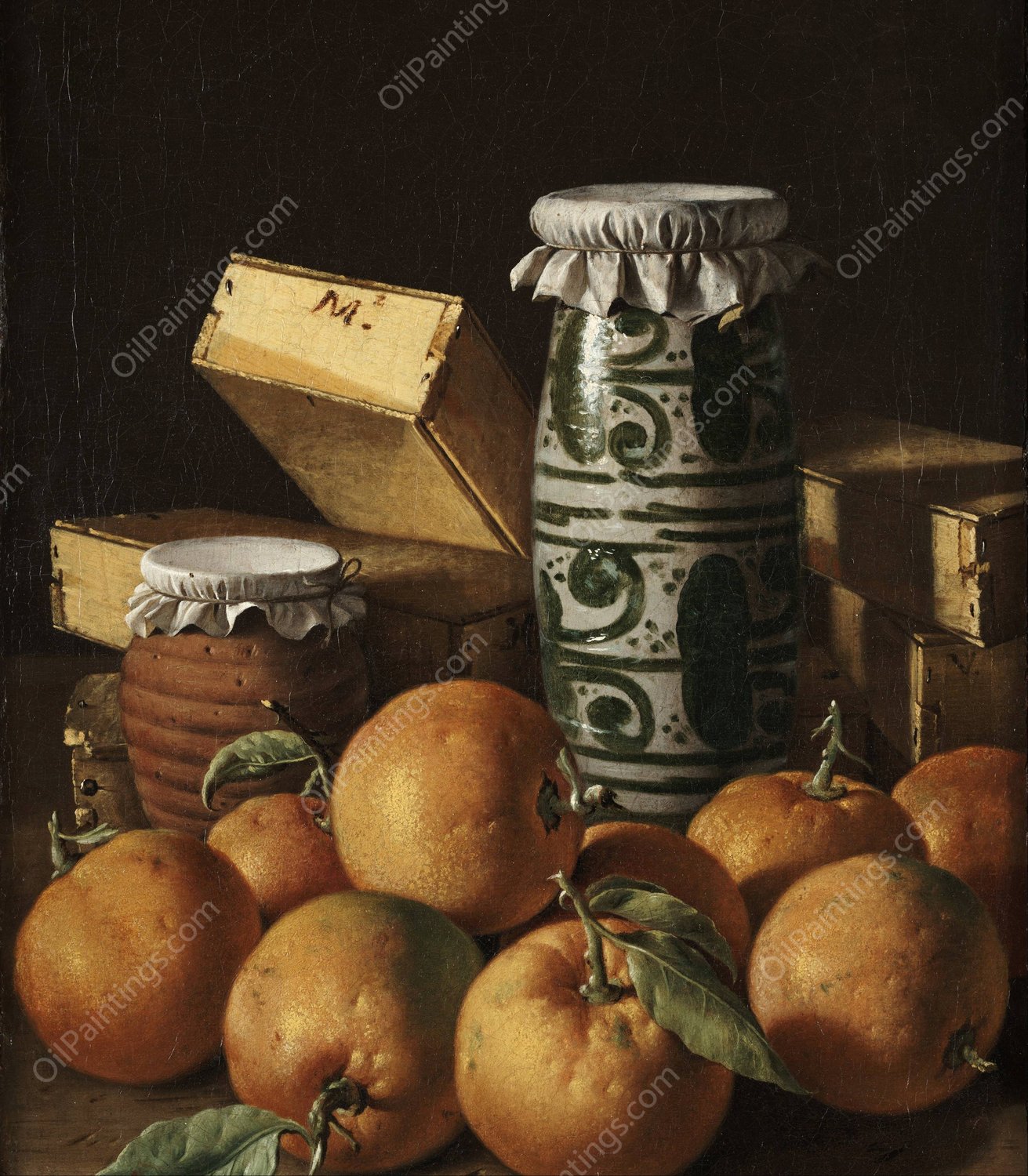 Still Life with Oranges, Jars, and Boxes of Sweets  by Luis Melendez - Hand-Painted Oil Painting Reproduction