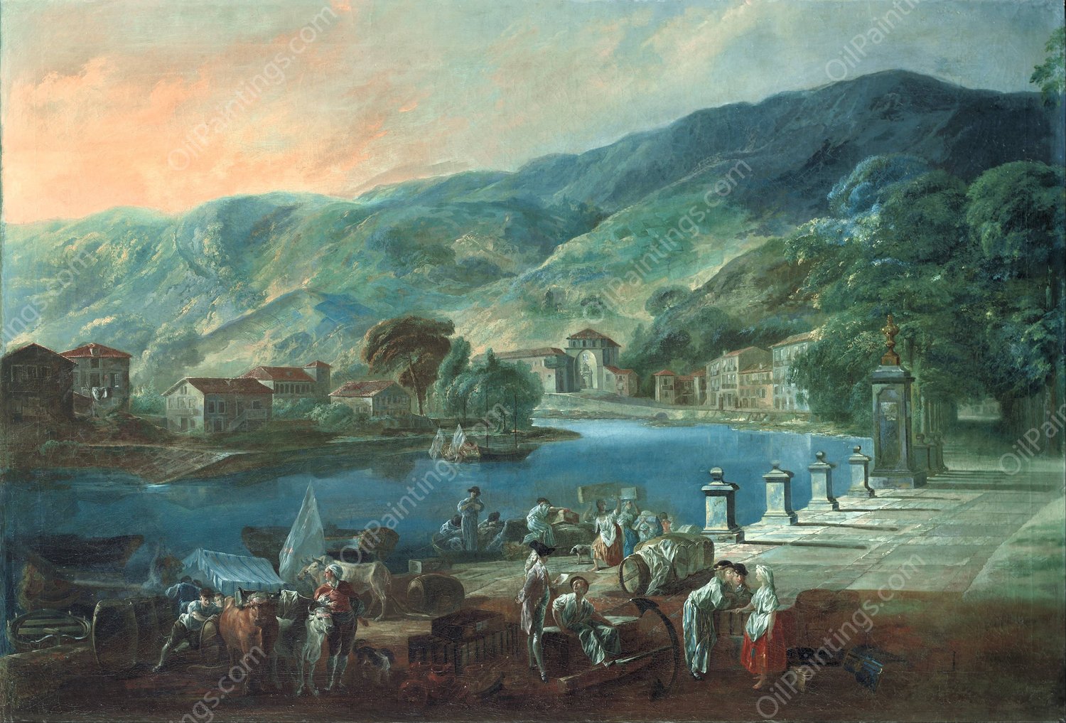 View of El Arenal in Bilbao  by Luis Paret y Alcazar - Hand-Painted Oil Painting Reproduction