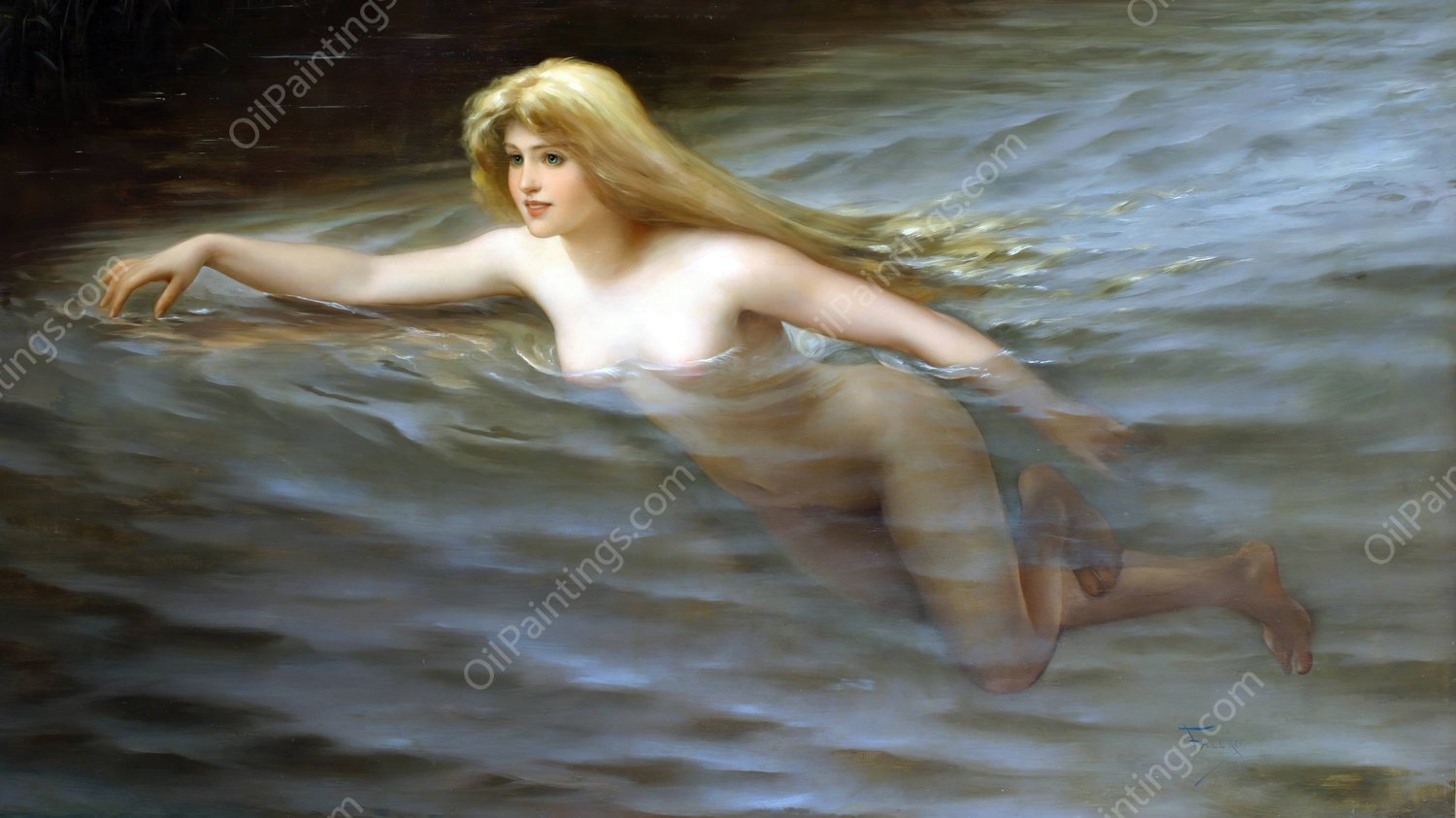 A Sea Nymph  by Luis Ricardo Falero - Hand-Painted Oil Painting Reproduction