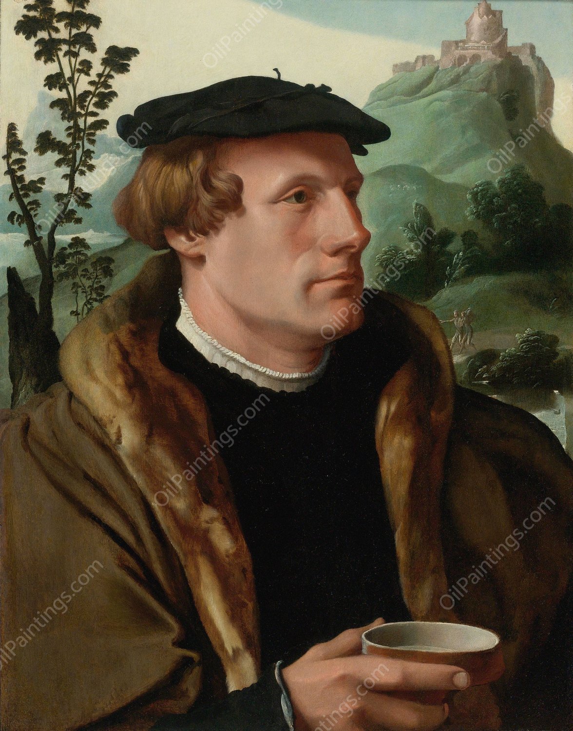 Portrait Of A Gentleman In A Fur-Lined Cloak by Maarten Van Heemskerck - Hand-Painted Oil Painting Reproduction