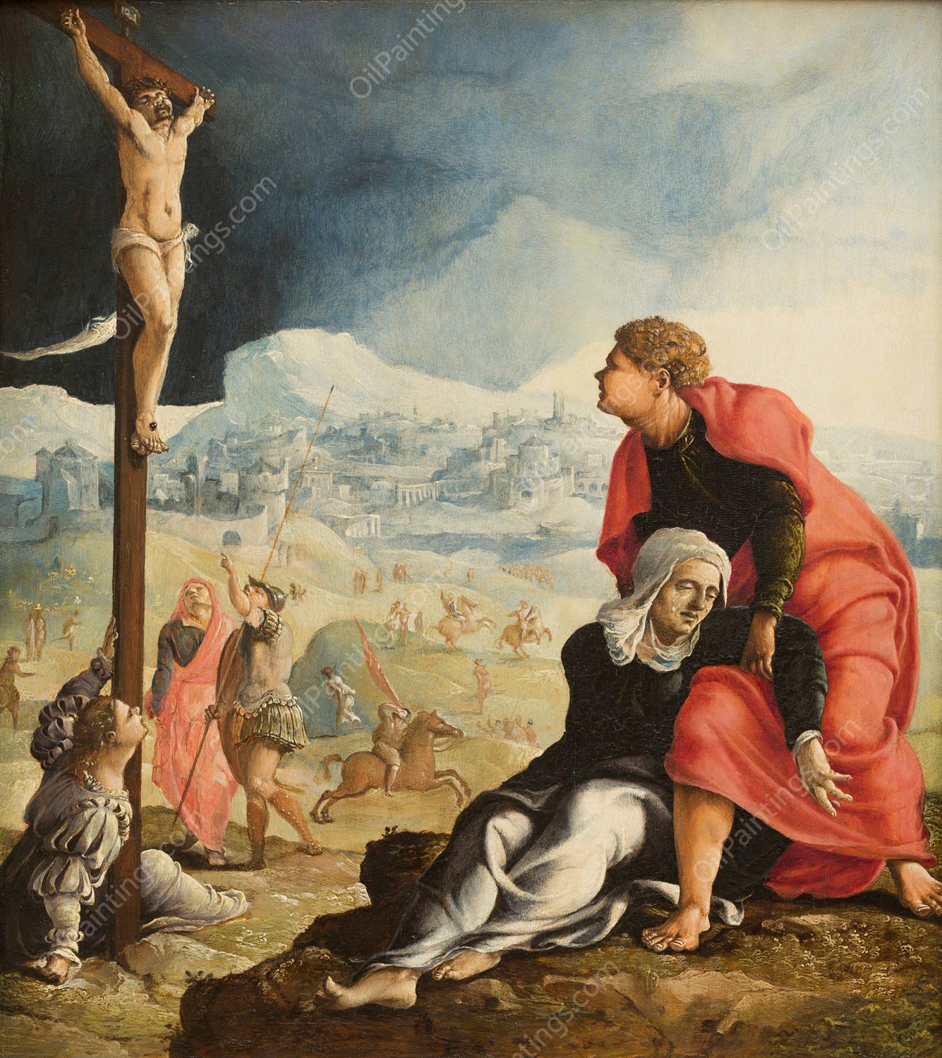 The Crucifixion  by Maarten Van Heemskerck - Hand-Painted Oil Painting Reproduction