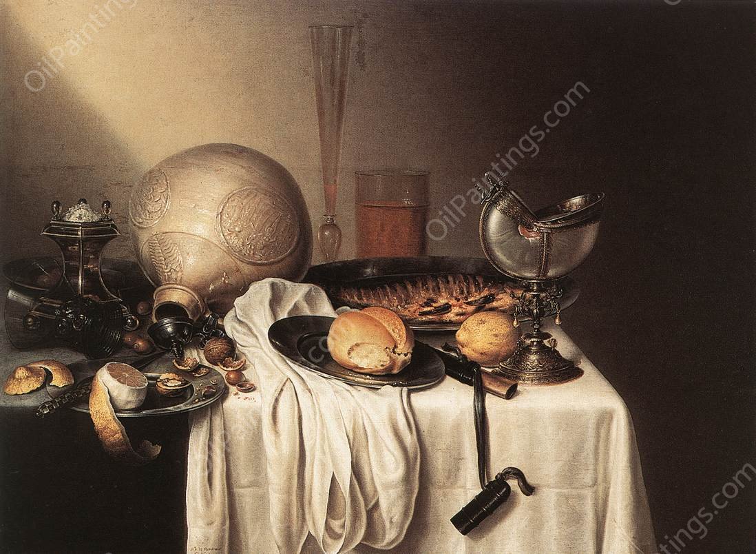 Still-Life with a Bearded Man Crock and a Nautilus Shell Cup by Maerten Boelema De Stomme - Hand-Painted Oil Painting Reproduction