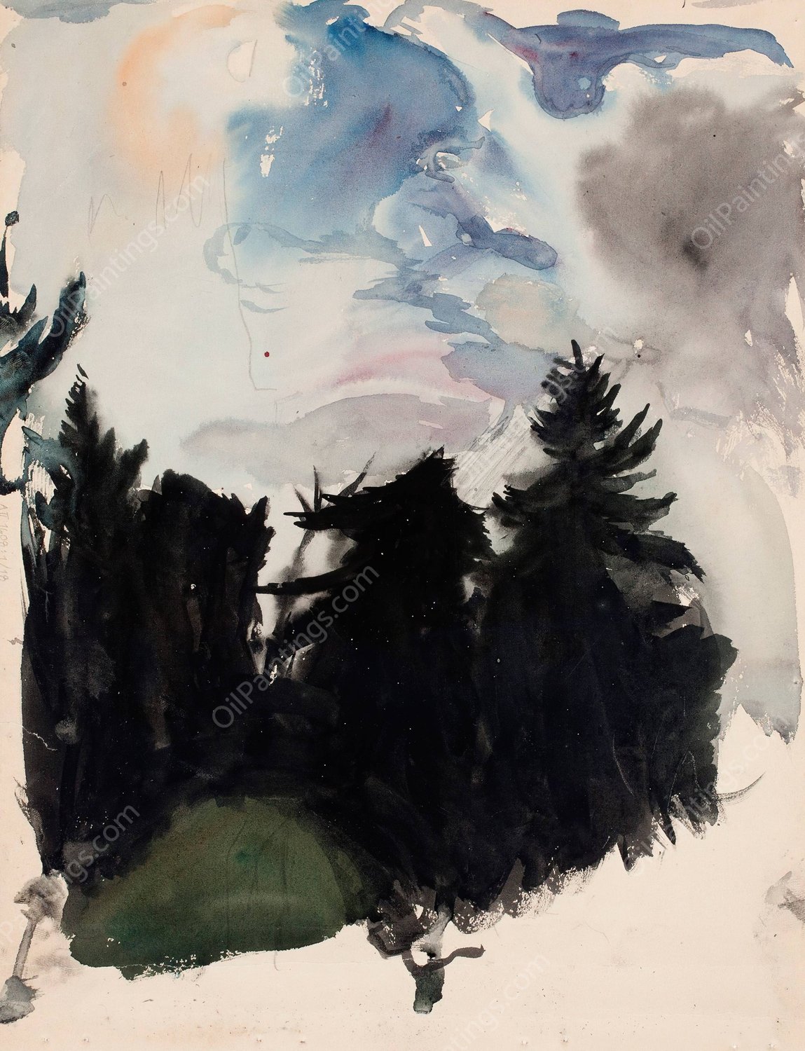 Maisema, mustia kuusia  by Magnus Enckell - Hand-Painted Oil Painting Reproduction