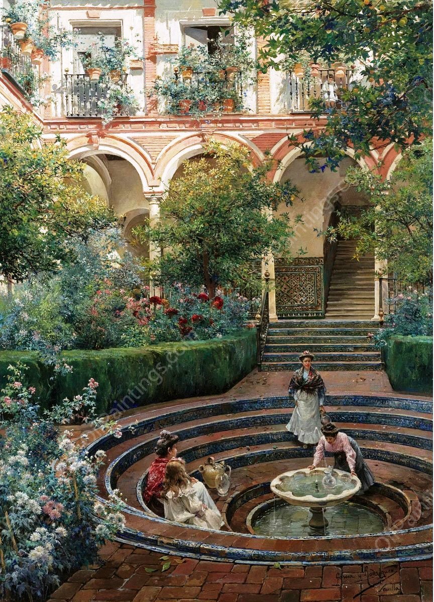 A Villa Garden by Manuel Garcia y Rodriguez - Hand-Painted Oil Painting Reproduction