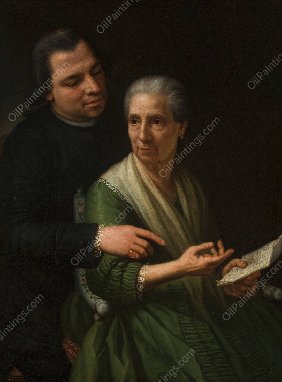 Portrait of Marcello Bacciarelli's mother and brother by Marcello Bacciarelli - Hand-Painted Oil Painting Reproduction