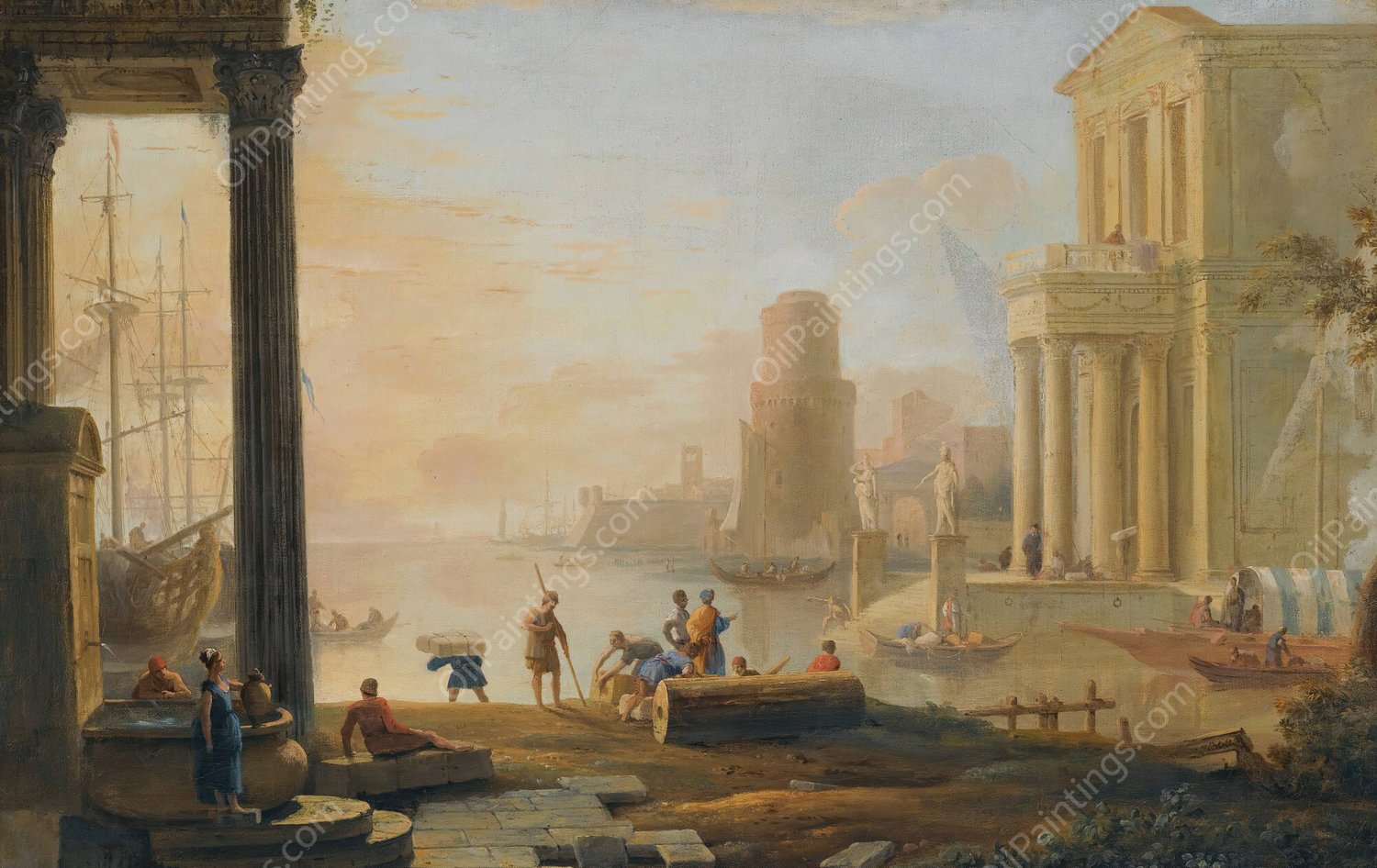 A Capriccio Of A Classical Seaport City At Sunset by Marco Ricci - Hand-Painted Oil Painting Reproduction