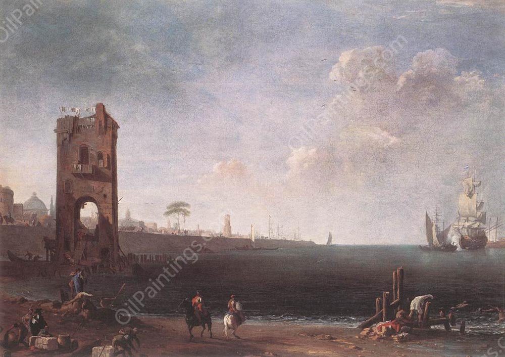 Coastal View with Tower by Marco Ricci - Hand-Painted Oil Painting Reproduction