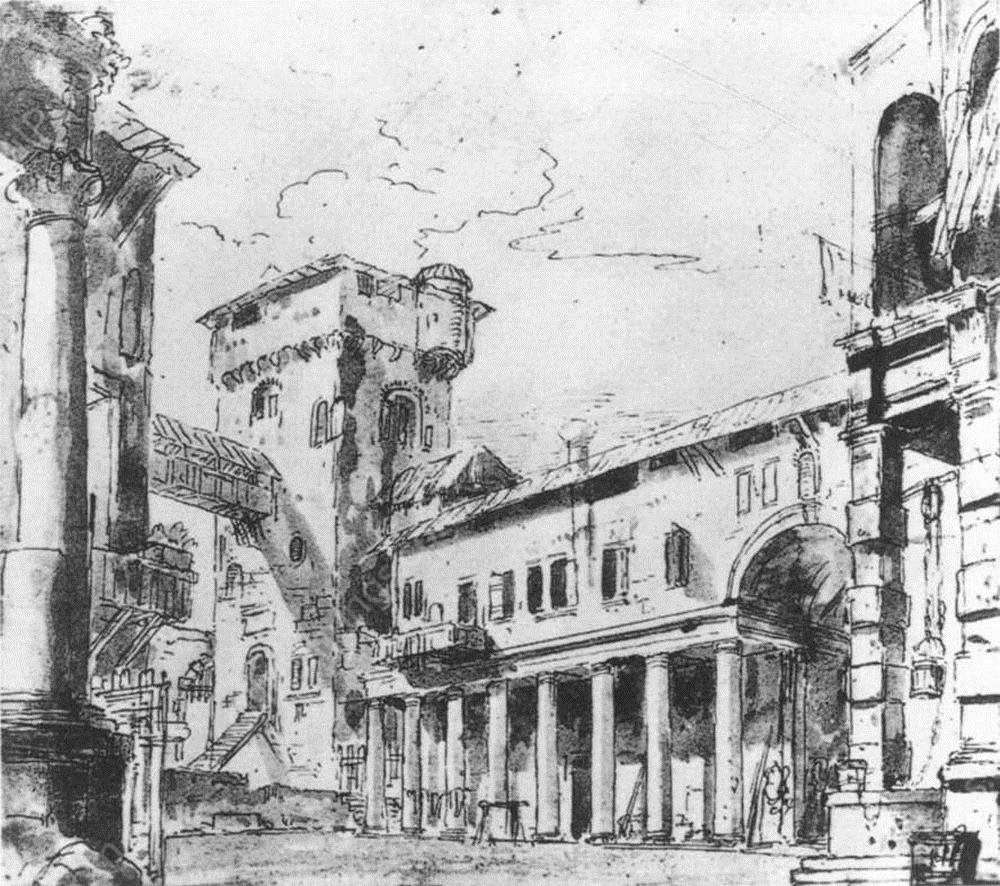 Courtyard of an Imaginary Palace by Marco Ricci - Hand-Painted Oil Painting Reproduction